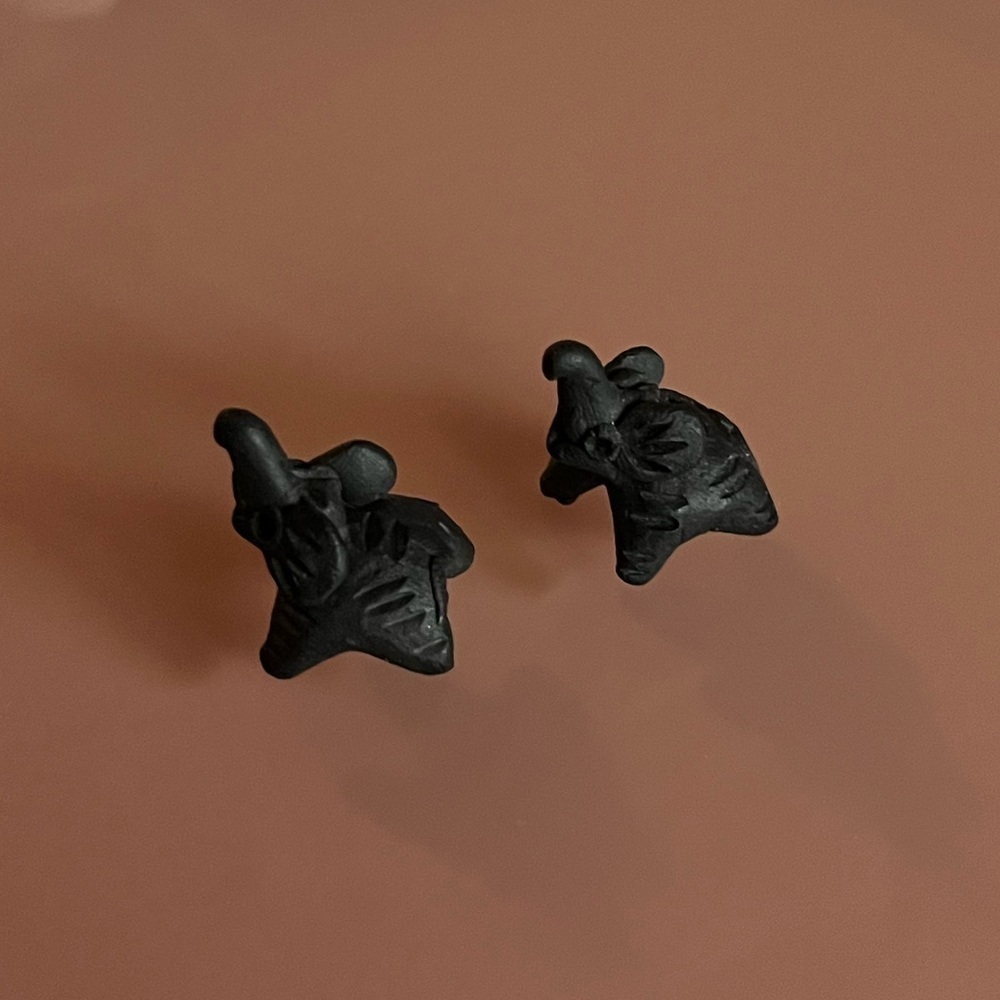 Tiny Clay Black Elephant Set of 2 - Handmade - Picture 4 of 6